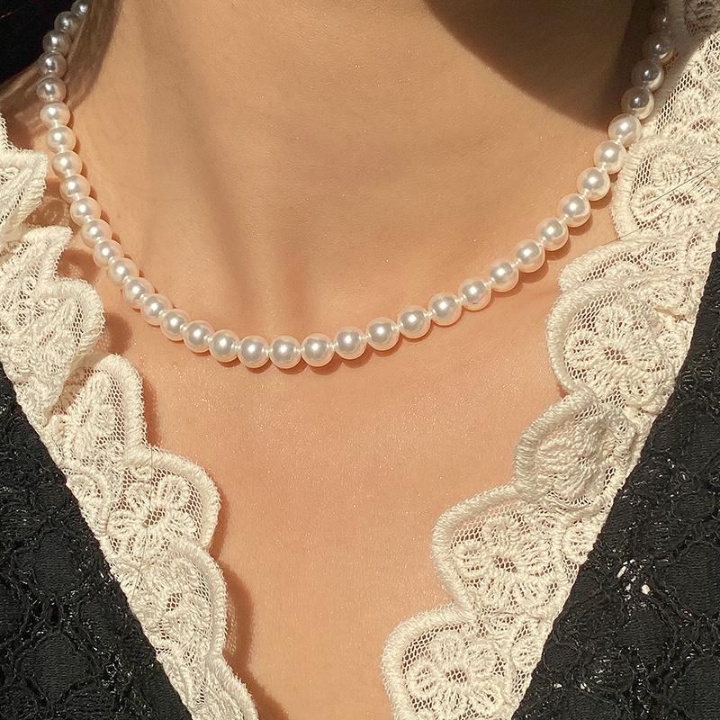 Chokers Elegant White Imitation Pearl Choker Necklace Big Round Wedding Bohemia For Women Girl&#039;s Charm Fashion Jewelry