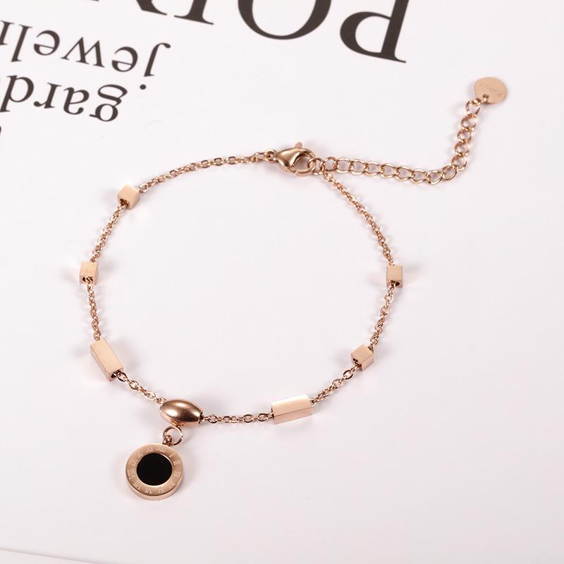 Link, Chain Roman Numerals Black Round Charming Rose Gold Color Square Link Bracelet Classic Luxury Jewelry For Women Wedding Gift