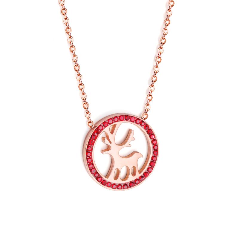 Pendant Necklaces LUXUKISSKIDS 2021 Gold CZ Christmas Deer Choker Necklace Stainless Steel Chain Pendants Set For Women Fashion Jewelry