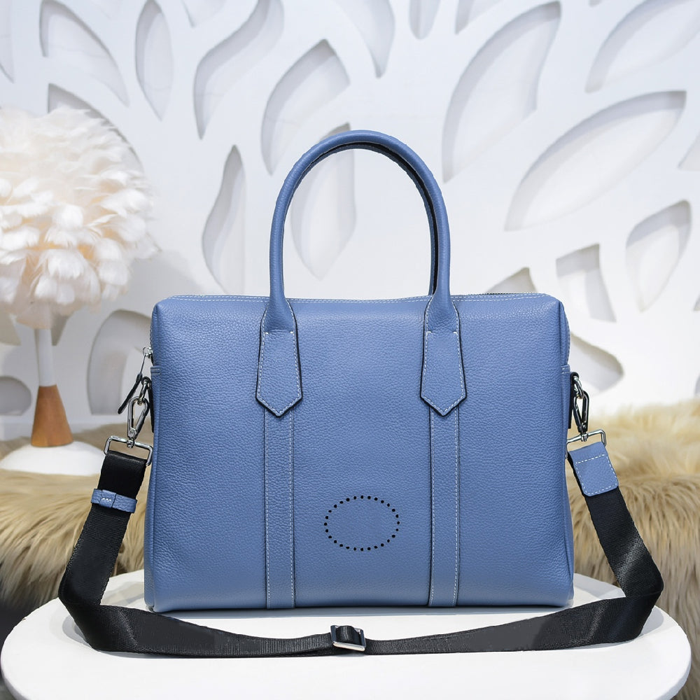2021 Men&#039;s blue Cowhide Leather Designer Briefcase High Quality Large Capacity Laptop Bag Retro Fashion Waterproof Handbag Office Casual