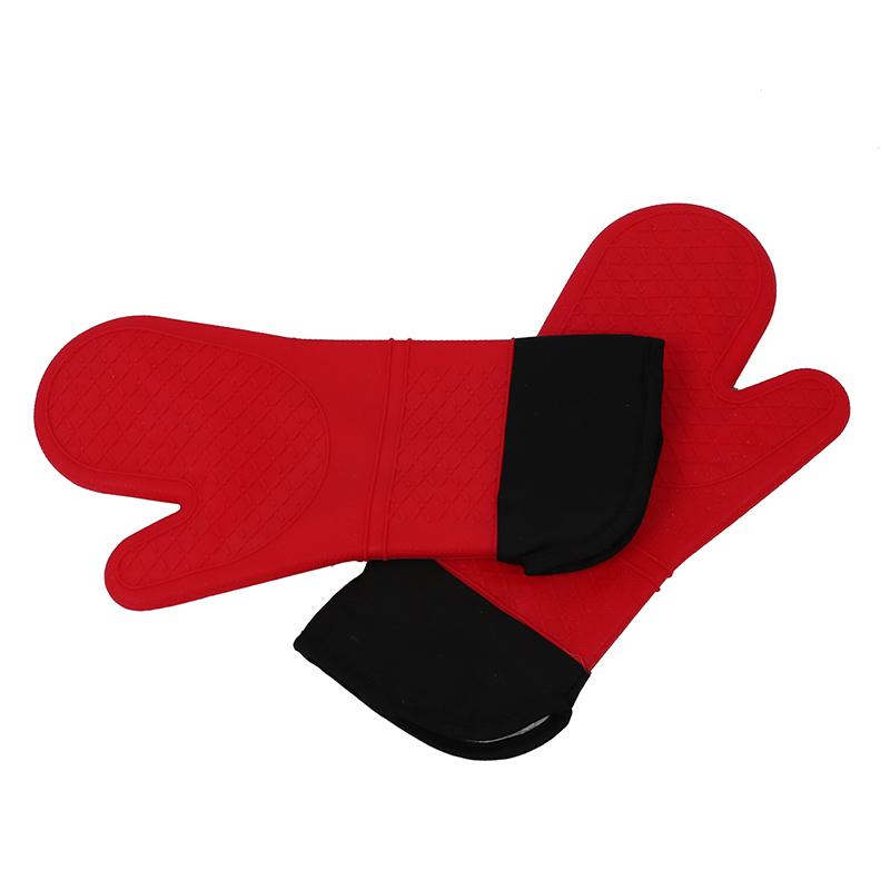 Oven Mitts 2pcs Red Silicone Kitchen MiGlove Potholder With Extra Long Canvas Sleeve Stitching For Grilling And BBQ -barbecue Heat