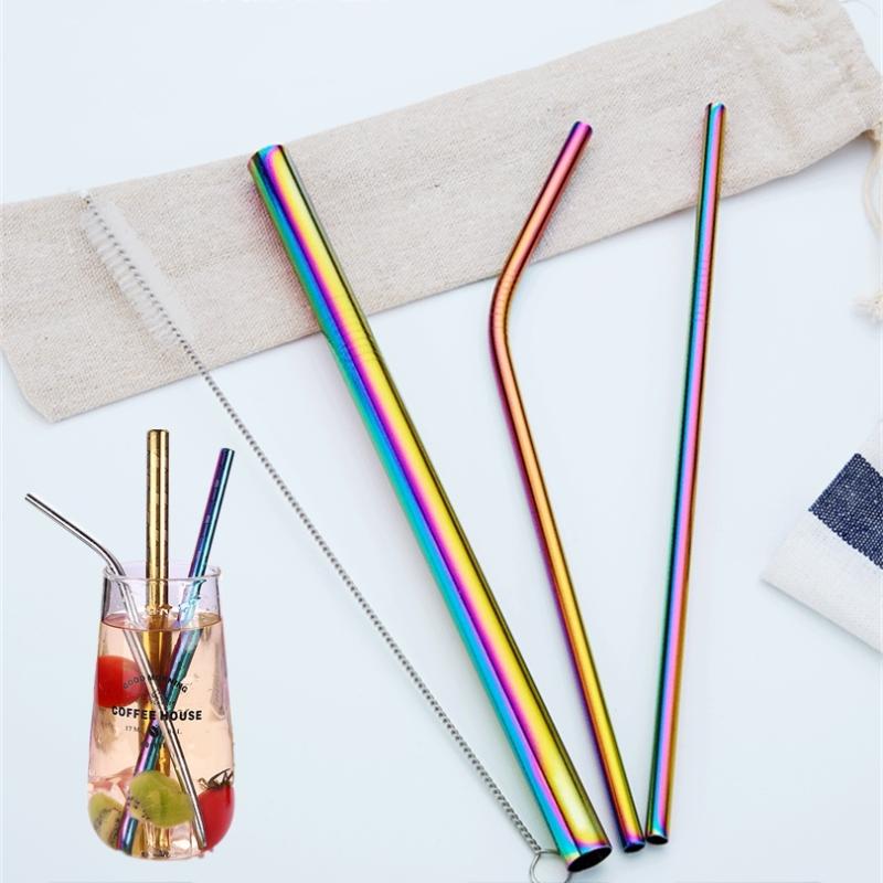 Drinking Straws Reusable Straw Boba Tea Wine Bubble Metal Eco Friendly Products Stainless SteelStraws Cleaning Brush Bar Accessories
