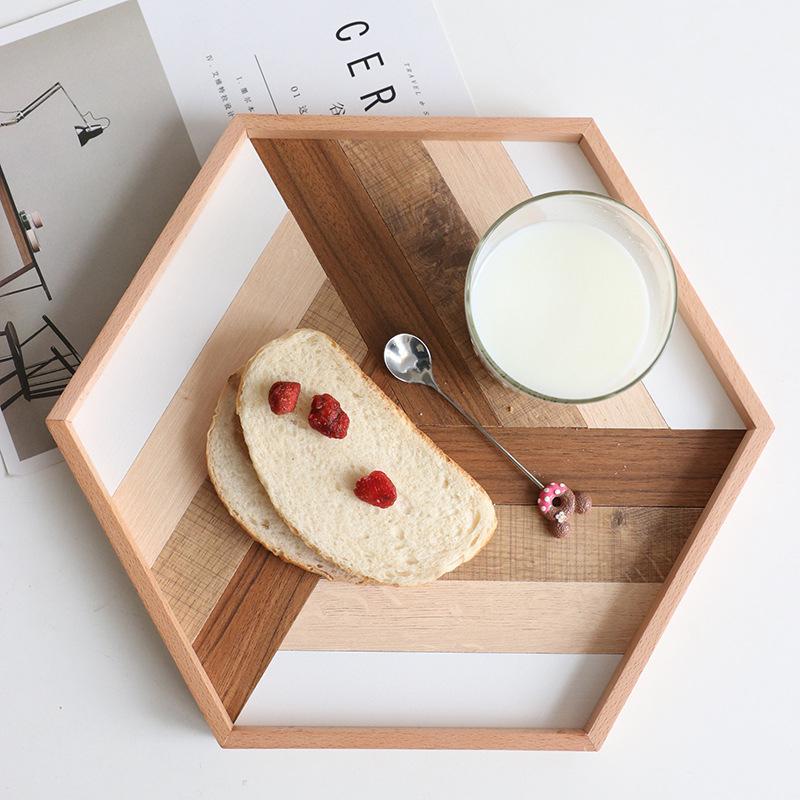 Dishes & Plates Salad Tray Nordic Style Hexagonal Wooden Storage Simple Geometric Multifunctional Baking Decoration