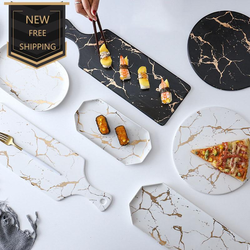 Dishes & Plates Nordic Marble Ceramic Dinner Plate Light Luxury Style Matte Porcelain Kitchen Environmentally Tableware Dessert Tray