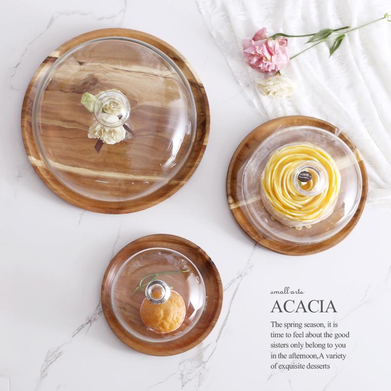 Dishes & Plates Acacia Wooden Plate For Cake Fruit Dessert Serving Trays Creative Wedding Birthday Party Afternoon Tea Tray With Cover S M L