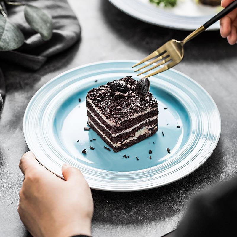 Dishes & Plates Nordic Simple Brushed Pattern Flat Plate Madessert Black Steak Pasta Western Restaurant Setting