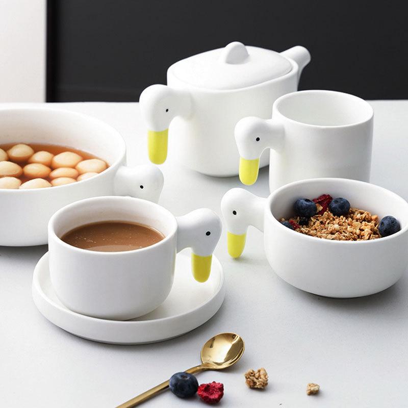 Mugs Ceramic Duckling Teapot Tea Cup Cute Duck Coffee Kettle Mug