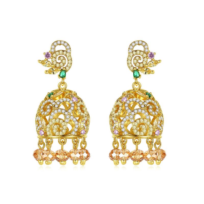 Dangle & Chandelier Multicolor Bell Drop Earrings For Women Bridals Shiny Cubic Zircon Delicated Tassel Big Fashion Jewelry Gift