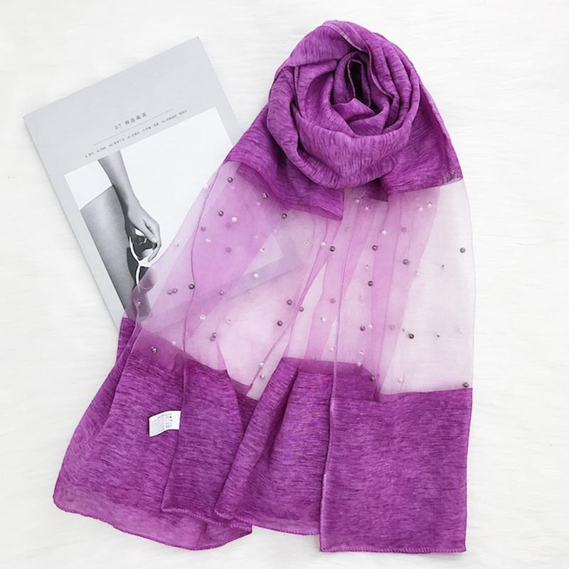 Scarves Women Summer Patchwork Pearl Transparent Lace Silk Scarf Sunscreen Shawl Beach Towel Fashion Muslim Headscarf Boho