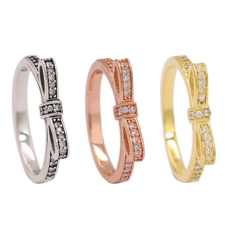 Cluster Rings 925 Silver Pan Gorgeous Shining Bow Ring Is Suitable For Women&#039;s Fashion Romantic Gift Jewelry