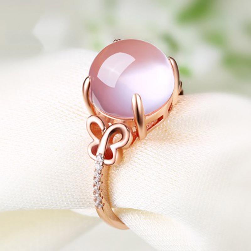 Cluster Rings Pink Stone Jewelry For Women Butterfly Seting Adjustable Hollow Style Clear Crystal Accessory Wedding Party Gift