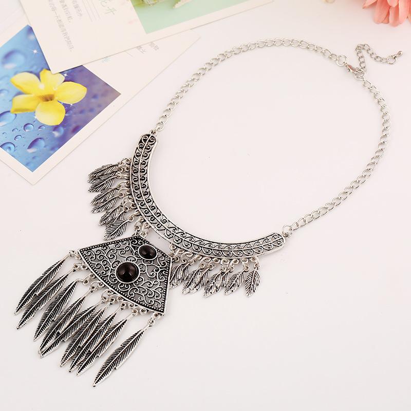 Chokers Ethnic Big Statement Necklaces For Girls Bib Tassels Leaf Maxi Gypsy Antique Silver Black Acrylic Choker Boho Jewelry Collier