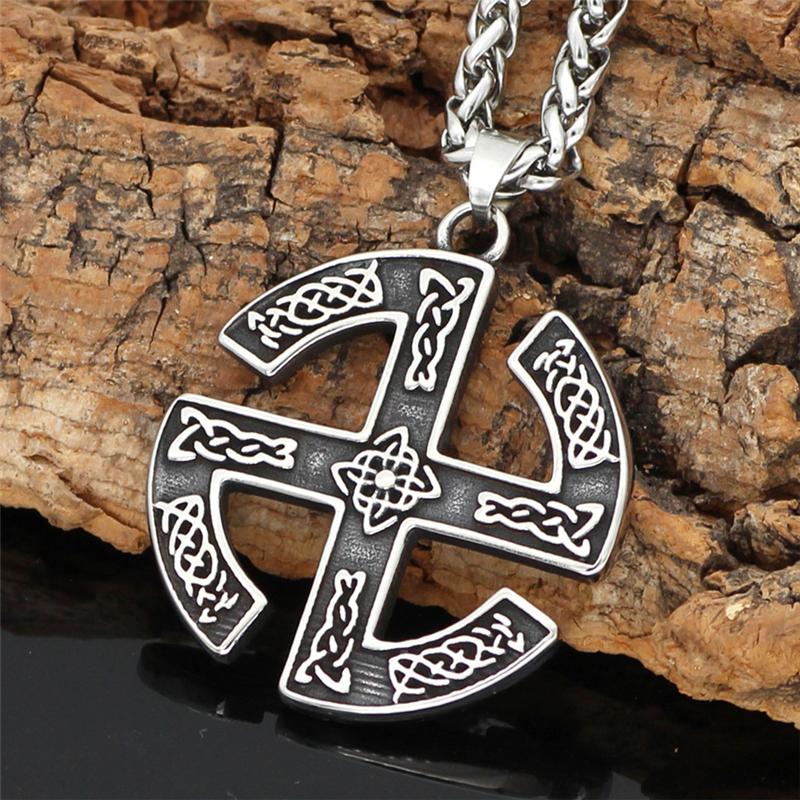 Pendant Necklaces Viking Round Necklace Slavic Rune Men&#039;s Titanium Steel Accessories Nordic Retro Punk Jewelry Gifts Drop