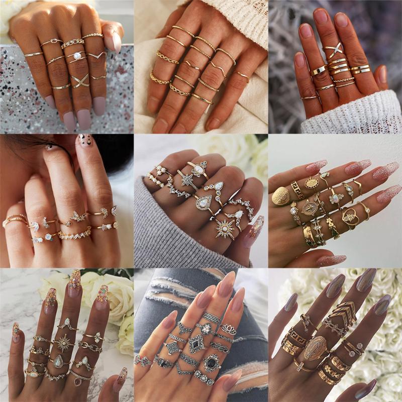 Cluster Rings 20 Design Vintage Gold Star Moon Set For Women BOHO Opal Crystal Midi Finger Ring 2021 Female Bohemian Jewelry Gifts