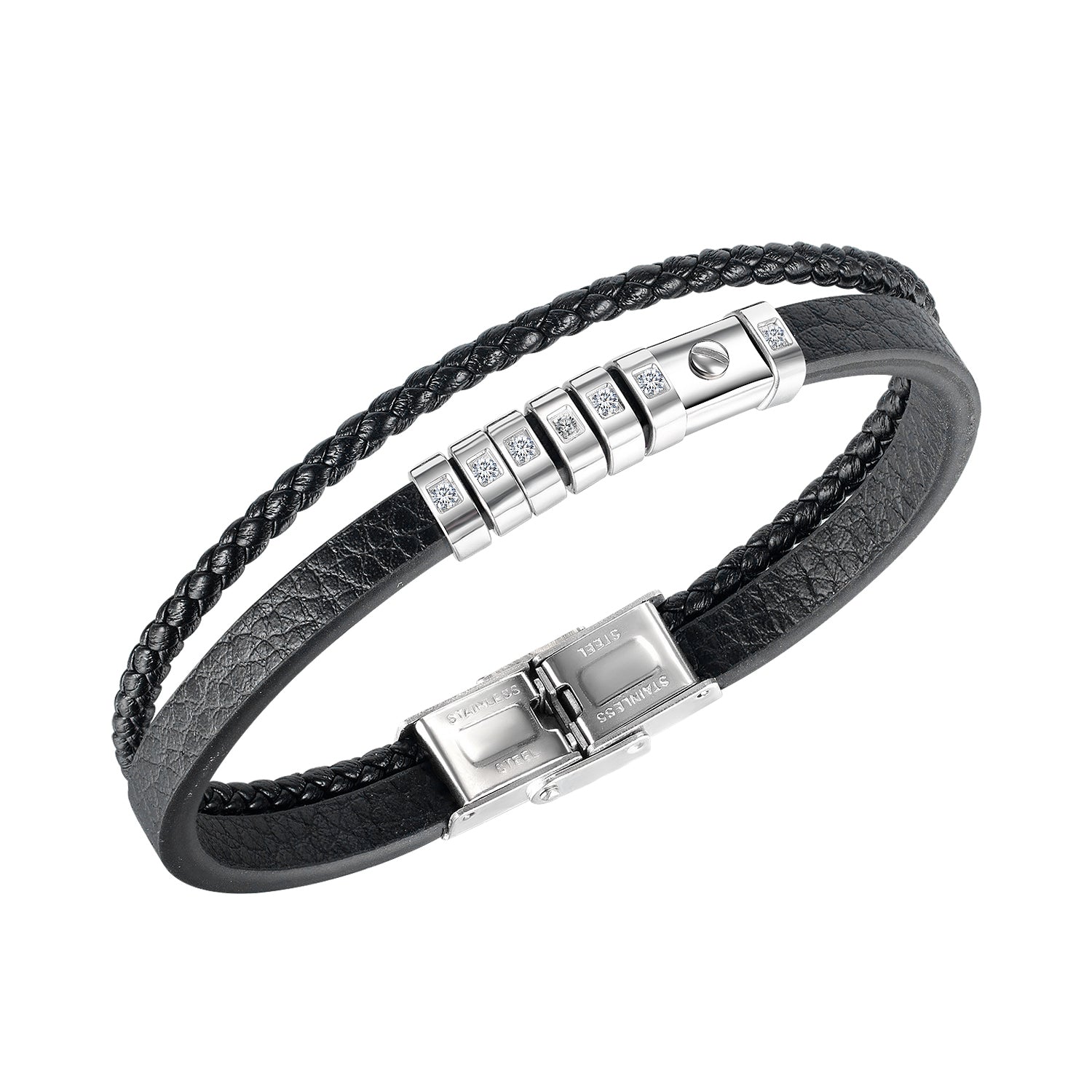 leather bracelet for men multilayer knit sliver stainless steel minimalism hand brand jewelry boys gifts
