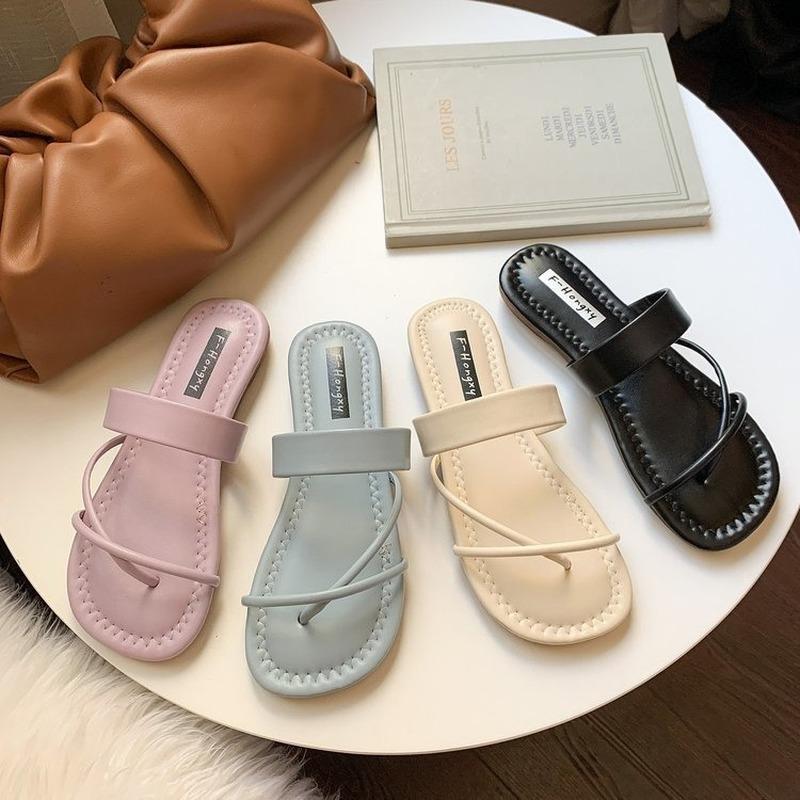 Slippers Woman Flip Flop Casual Flat Beach Open Toe Sandals Korean Square-toe Candy Color Fashion Comfortable Breathable