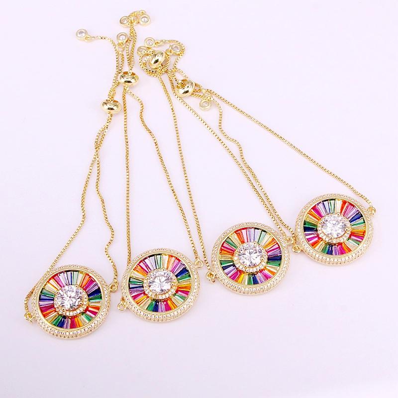 Link, Chain 6PCS, Brilliant Rainbow Crystal Charm CZ Micro Pave Bracelets Colorful Zirconia Link Lady Girl Fashion Jewelry Gifts