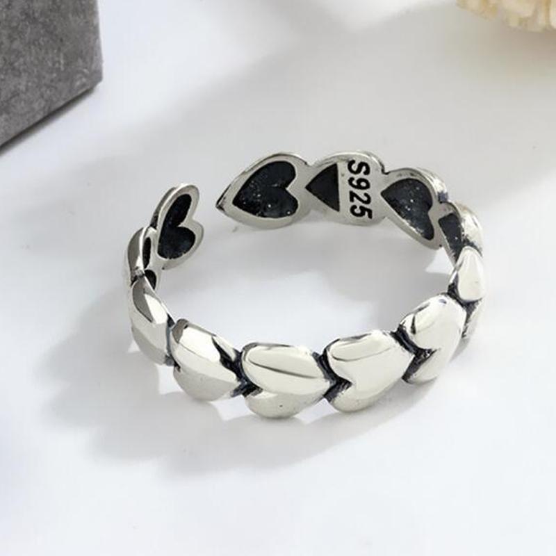 Wedding Rings Style Vintage Silver Color Heart Shape For Women Adjustable Size Engagement Girls Gifts Party Jewelry Anillos