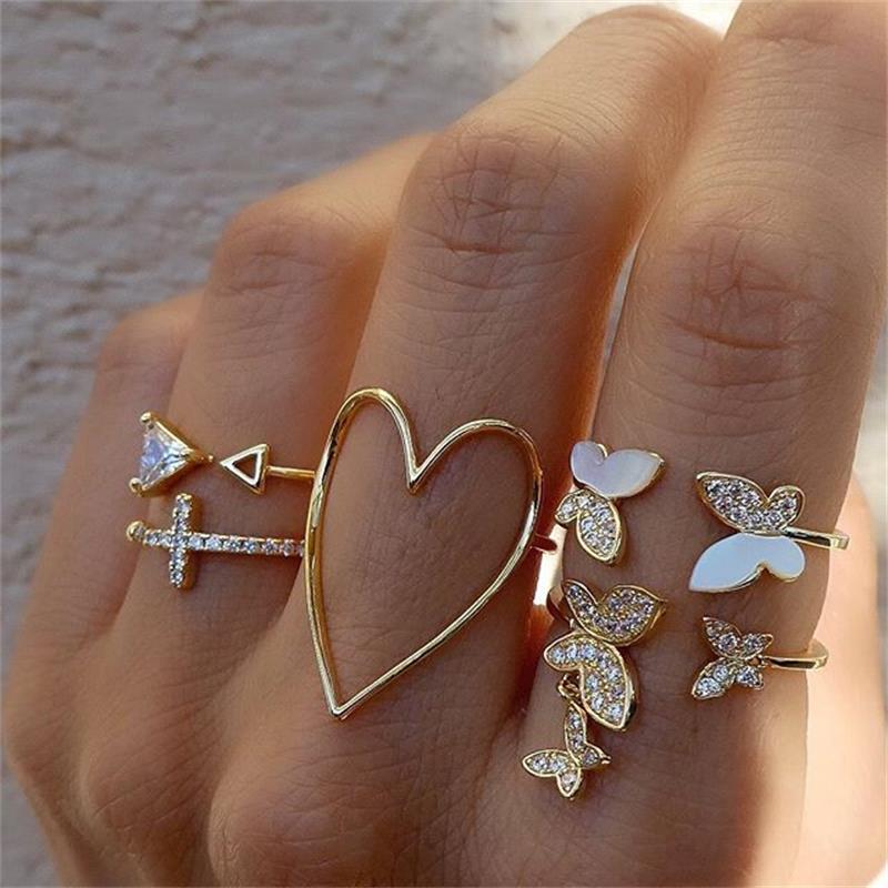 Cluster Rings Trendy Boho Vintage Ring Set For Women Girls Gold Geometric Adjustabal Finger Fashion Butterfly Bohemian Jewelry Gift