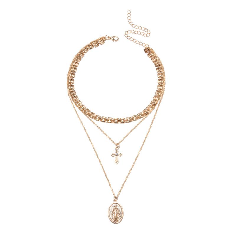 Chokers Personality Versatile Multi-layer Combination Item Simple Cross Jesus Pendant Necklace CX630