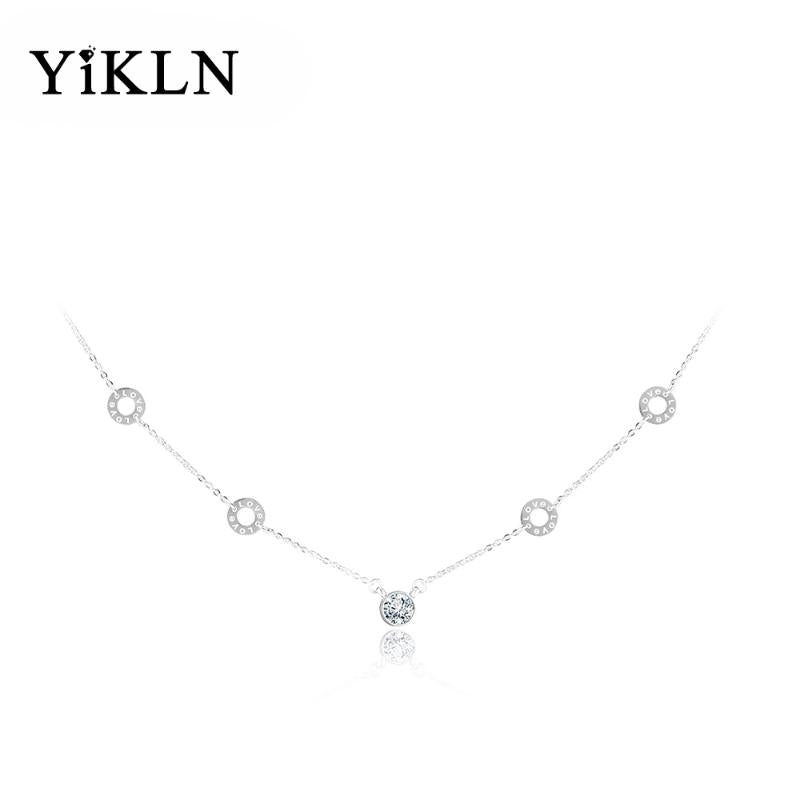 Chokers YiKLN Classic Stainless Steel 5Pcs Circles CZ Crystal Neckalce Gold Color Lovely Wedding Pendants For Women N17013