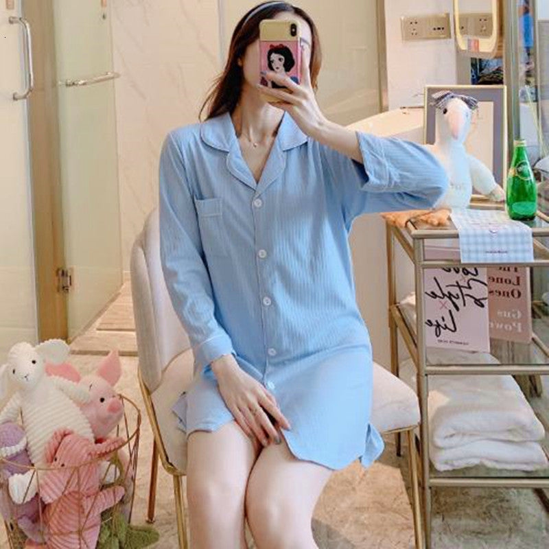Women&#039;s Sleepwear Long Sleeve Cotton Spring Autumn Nightgowns Women Loose Nightwear Casual Sleep Wear Shirt Ladies Night 97U2