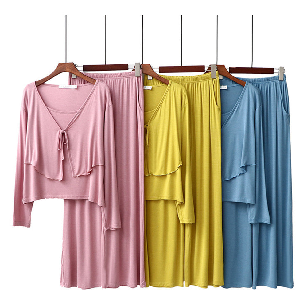 Women&#039;s Sleepwear Sleeping Suits Women Pajamas Autumn Long Sleeve Home Pijama Mujer Two-Piece Pyjama Loose Solid Color F7KT