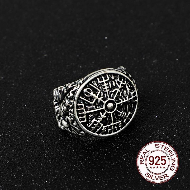 Cluster Rings 925 Sterling Silver Viking Vegvisir Rune Shield Adjustable Ring With Vintage Wood Box As Gift
