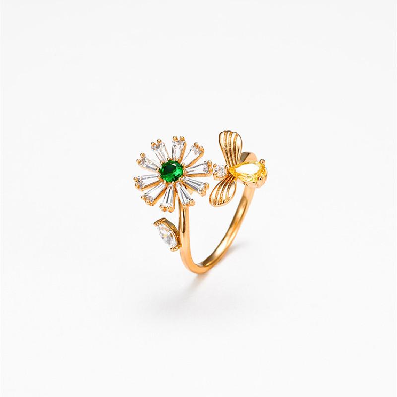 Cluster Rings 2021 Flower Rotating Ring Copper Plated 24k Gold Inlaid Zircon Female Gift Jewelry