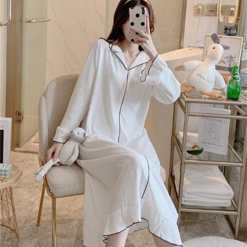 Women&#039;s Sleepwear Mixed Cotton Loose Long Sleeve Women Nightdress Female Nightgowns 2021 Spring Autumn Nightshirt Casual Ladies Maxi Home Dress
