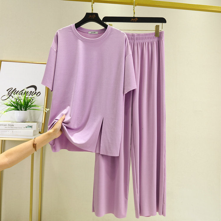 Women&#039;s Sleepwear Korean Ice Silk Thin Pajamas For Women Short Sleeve Trousers Set Spring Summer Modal Nightwear Two Piece Suit Pijama Mujer WS