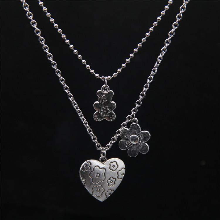 Pendant Necklaces Rock Flower Bear Heart Necklace Hip Hop Fashion Jewelry Cool For Women Girl Gifts Accessories Party Nightclub