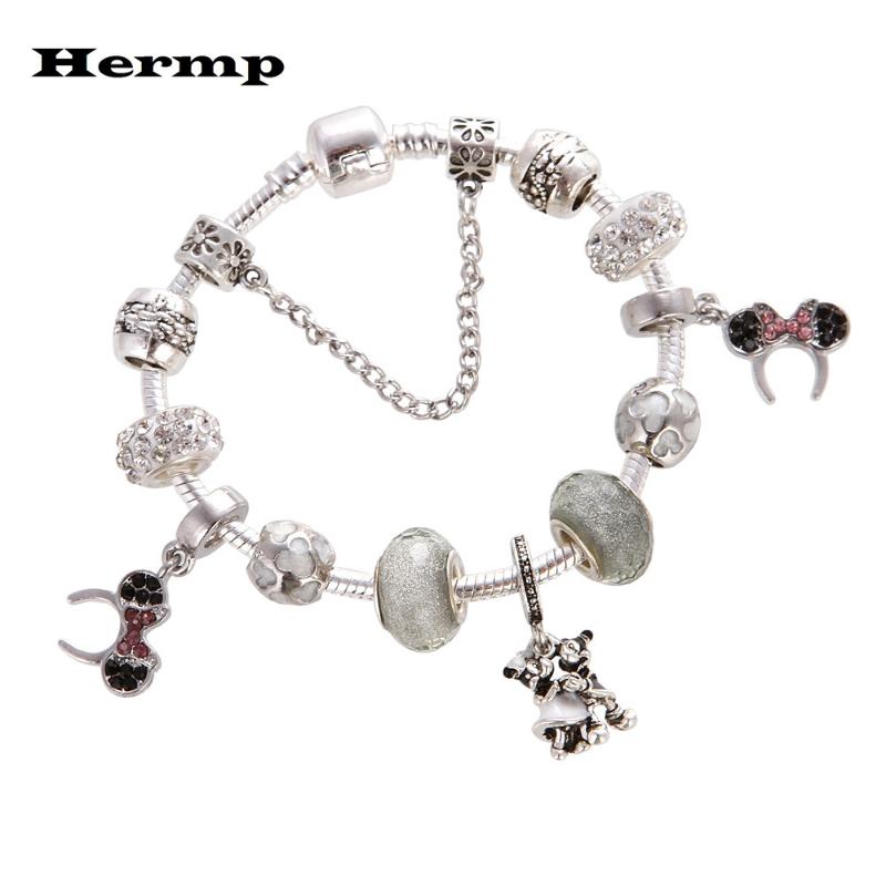 Link, Chain Hermp Charm Lovely Bracelets For Kids Crystal Bead Jewelry Fit European Women DIY Brand Bracelet Cartoon Christrmas Gift