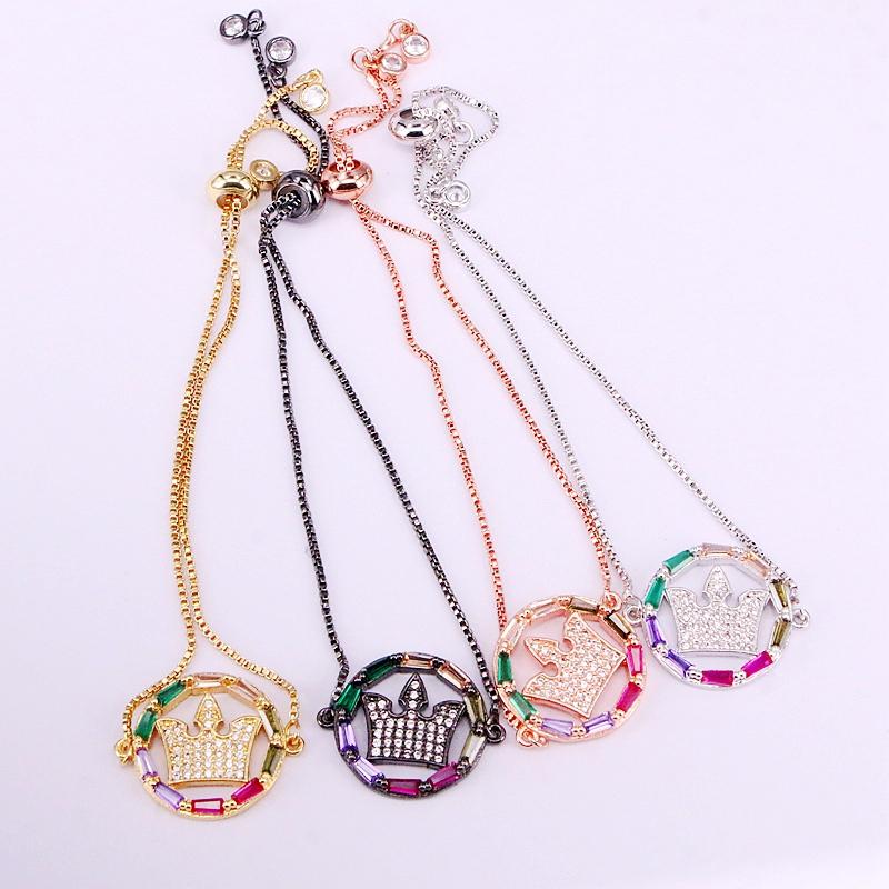 Link, Chain 6PCS, Rainbow Colorful Zirconia Bracelets Brilliant CZ Micro Pave Charm Elegant Crown Statement Slider Fashion Jewelry Gifts