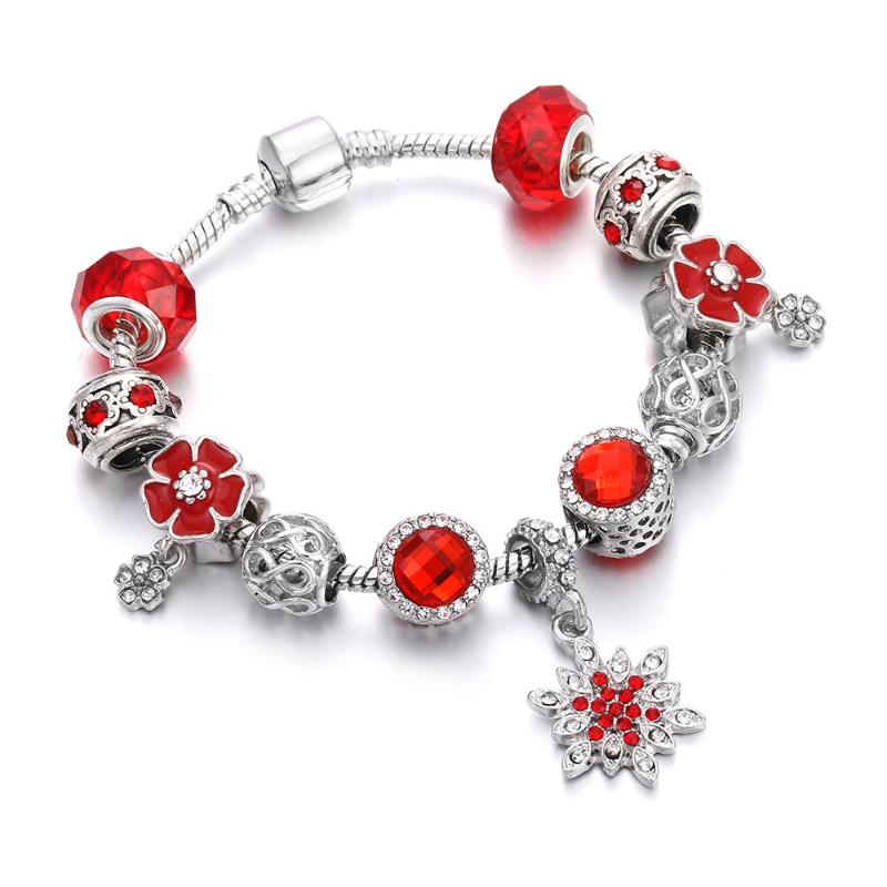 Link, Chain Vintage Luxury Red Charm Bracelets&Bangles Women Jewelry Crystal Beads Female Wedding Lover Gifts DIY Bracelet Pulseira European