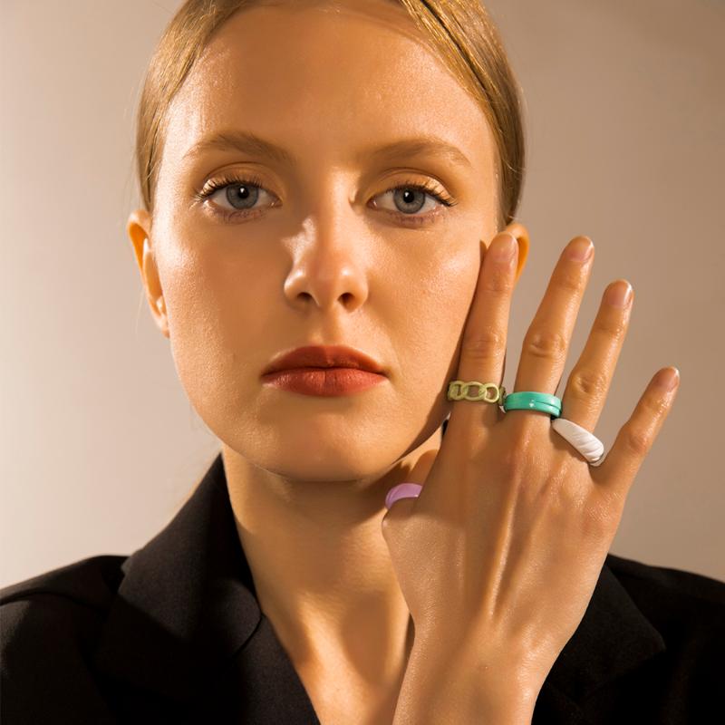 Wedding Rings Korea Aesthetic Hollow Twisted Metal Chain For Wome Fashion Hand-painted Candy Color Dripping Oil Open Ring Finger Jewelry