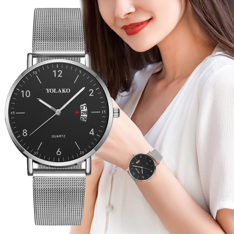 Wristwatches High Quality Clock Sleek Minimalist Calendar Stainless Steel Mesh Belt Ladies Quartz Watch Wristwatch Gift Dropship#8