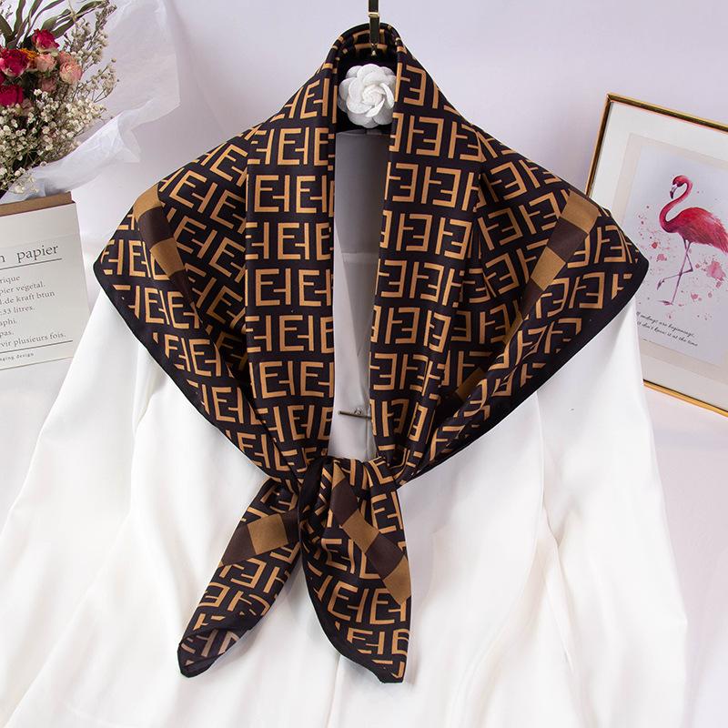 Scarves Twill Silk Scarf Women Letter Print 90x90cm Square Hijab Foulard Band Shawls And Wraps Neckerchief Bandana Headscarf