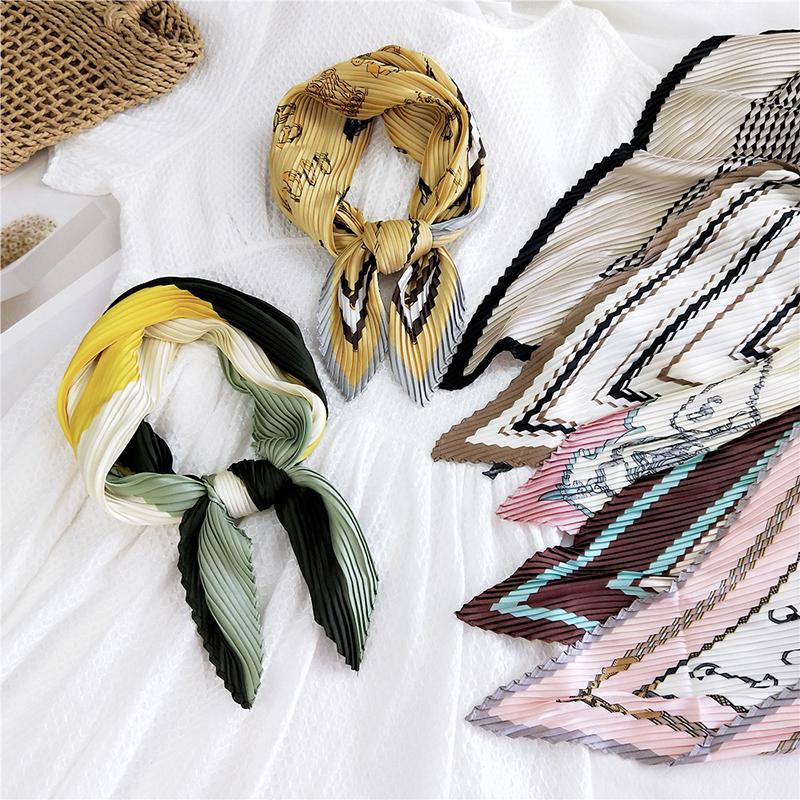 Scarves 2021 Original Design Pleated Imitation Silk For Ladies Handkerchief Fashion Printing Neck Scarfs Apparel Accessories