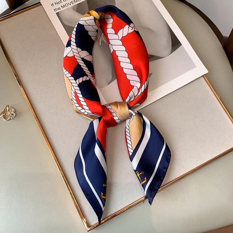 Scarves Women Scarf Brand 2021 Deign Printed Silk Square Neck Hairband Foulard Female Soft Neckerchief Bandana Summer