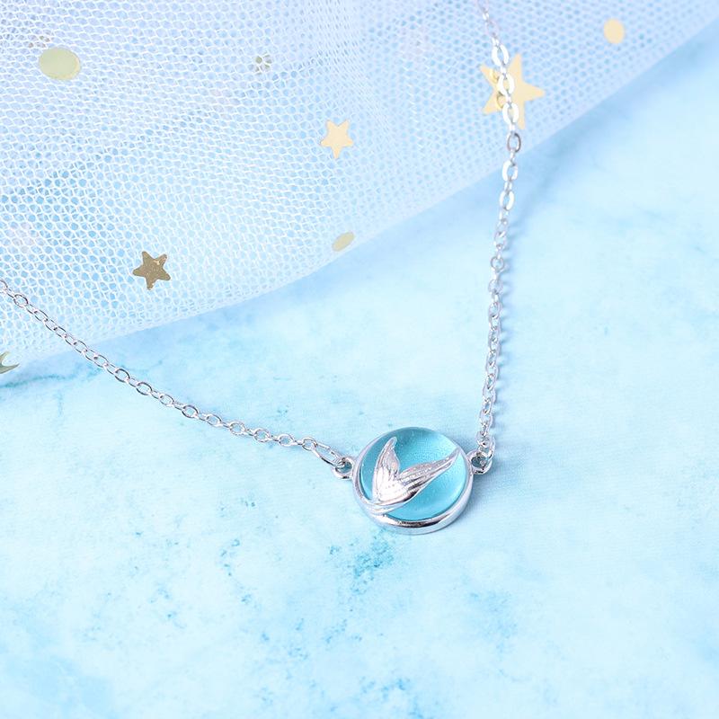 Chokers Personalized 925 Sterling Silver Blue Crystal Ball Mermaid Fish Tail Choker Necklaces For Women Fashion Statement Jewelry Kolye