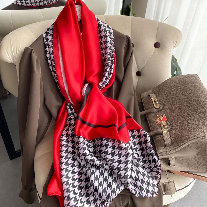 Scarves Camellia Silk Scarf Women Summer Sunscreen Beach Towel Large Shawls Female Foulard Bandana Plaid Scarfs Hijabs