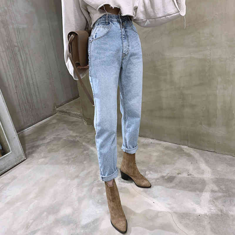 Men's Jeans Tall-waisted denim pants of the vintage for loose women jeans feminine zipper buttons ladies 2021