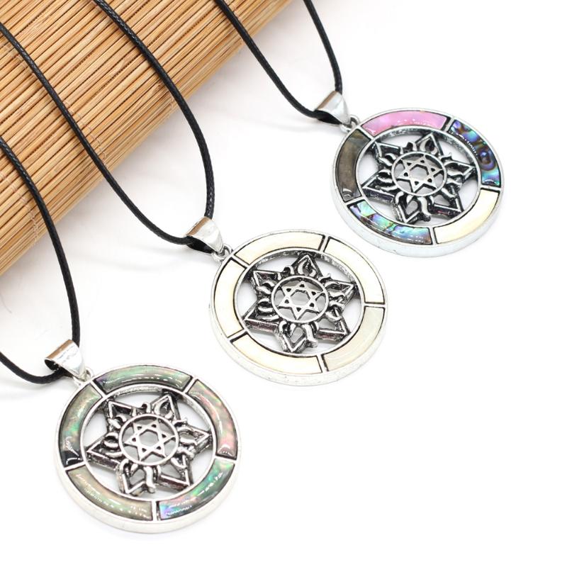 Pendant Necklaces Natural Mixed Color Round Mother Of Pearl Shell Wax Thread Necklace Pendants Accessories For Women Gift Length 55cm Size 4