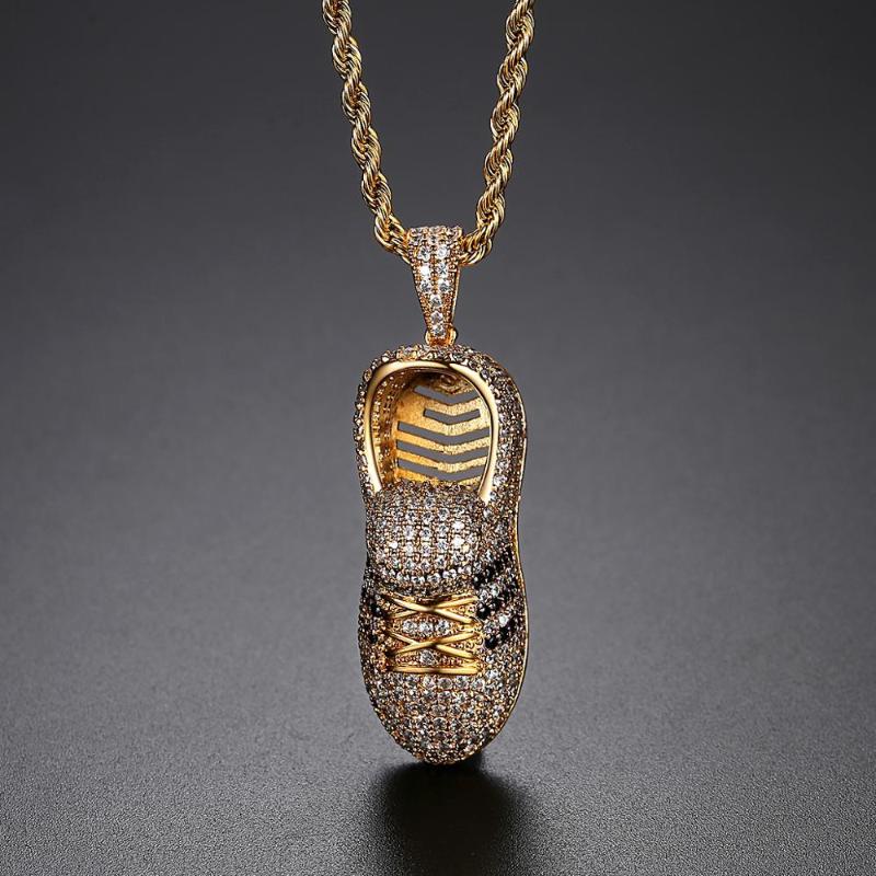 Pendant Necklaces Fashion Hip Hop Men Women Jewelry Shoes Necklace Copper Iced Out Micro Paved Cubic Zirconi Gold Color Plated Gift