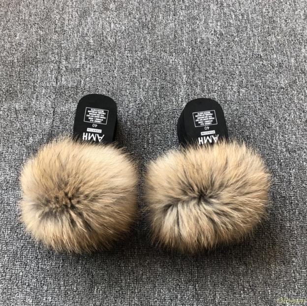 Slippers 2021 Real Fur Platform Women Home Fluffy With Feathers Furry Summer Flats Ladies Shoes Flip Flops