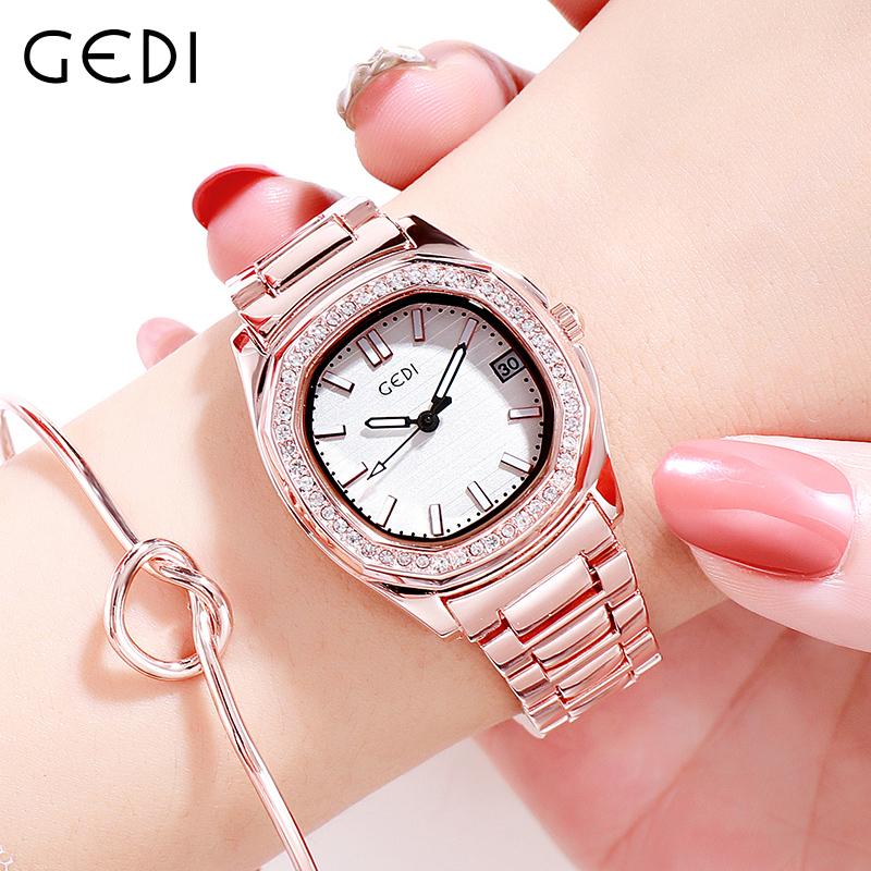 Wristwatches GEDI Fashion Ladies Stainless Steel Bracelet Watches Waterproof Calendar Women Luxury Rhinestone Rose Gold Girls Gift