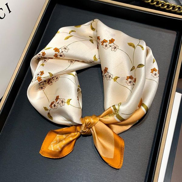 Scarves 100% Silk Scarf Women Print Hair Neck Square Office Ladies Shawl Bandanna 53CM Hijab Handkerchief Muffler Foulard FJ545