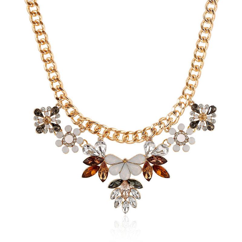 Chokers Vintage Color Acrylic Stone Flower Pendant Necklace Trendy Fashion Jewelry Floral Thick Link Chain For Women Engagement