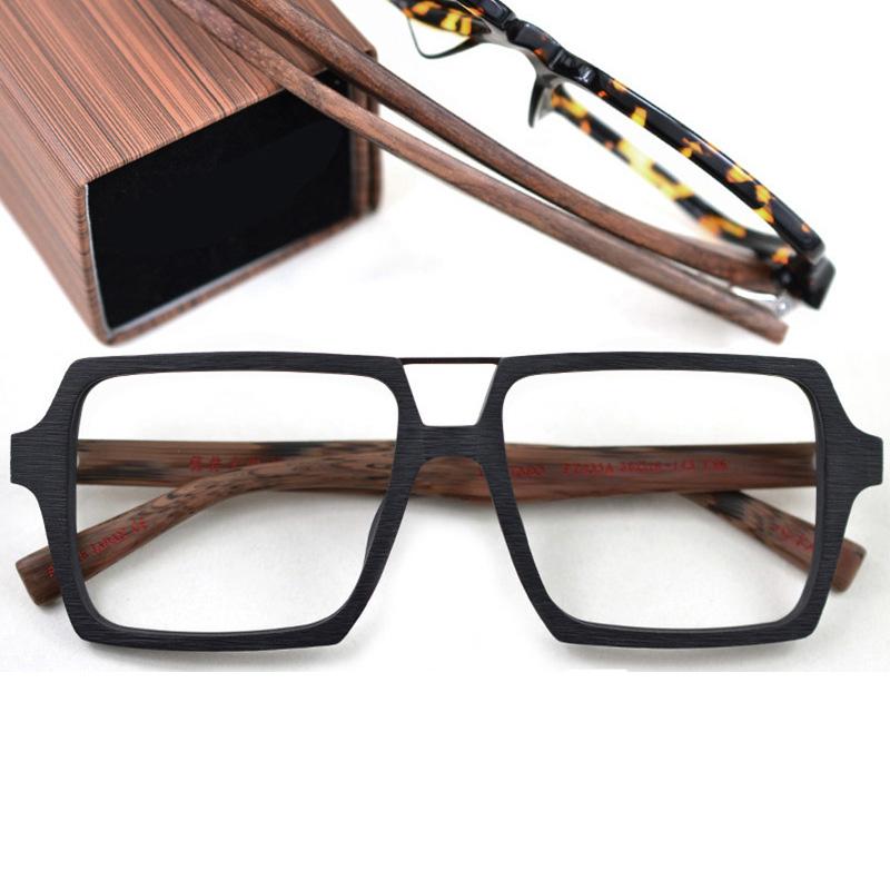 Fashion Sunglasses Frames Vintage Eyeglasses Men Women Square Acetate Glasses Frame Man Oversized Fake Wooden Grain Black Nerd Eyewear For O